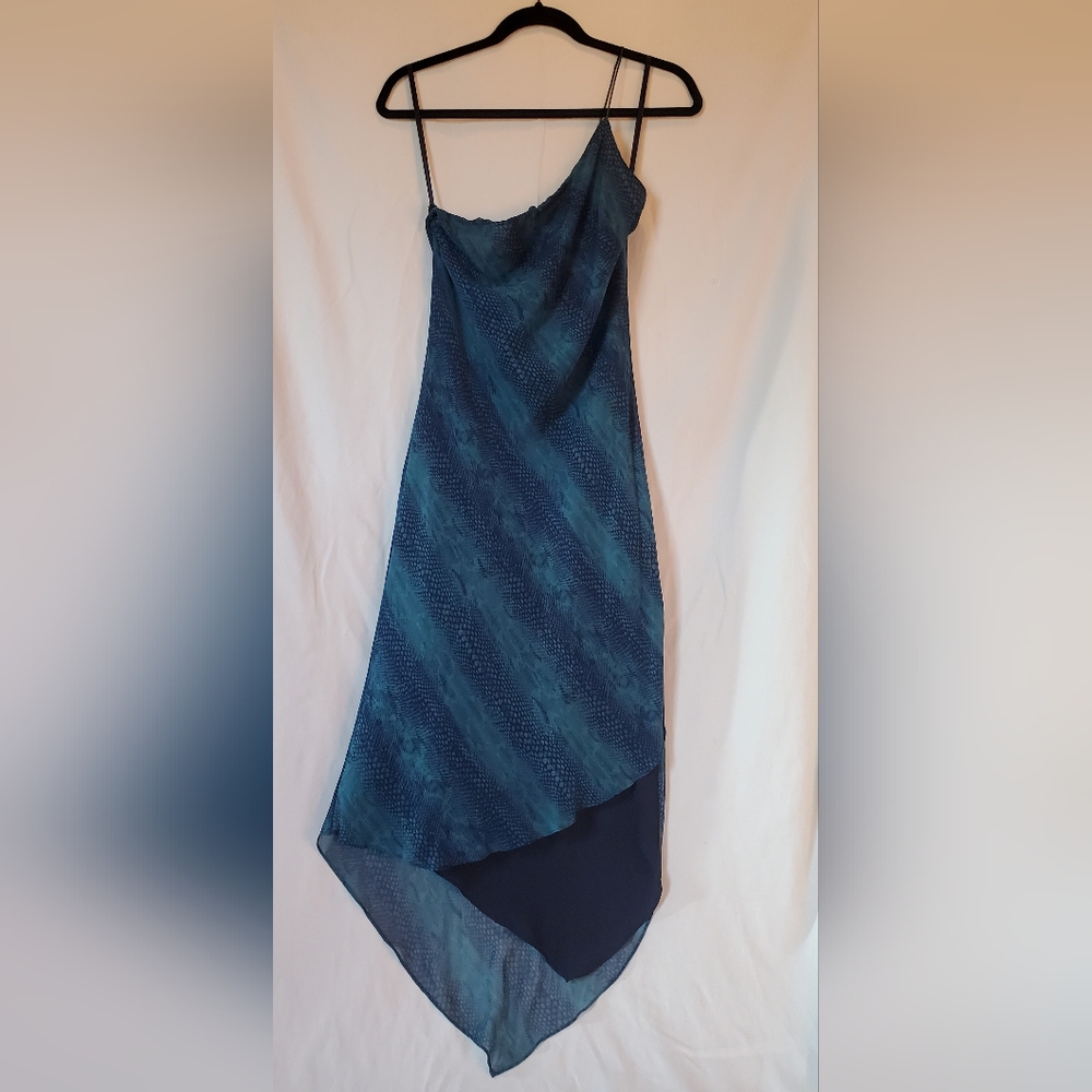 Express Blue Slip Dress with Asymmetrical Hemline
